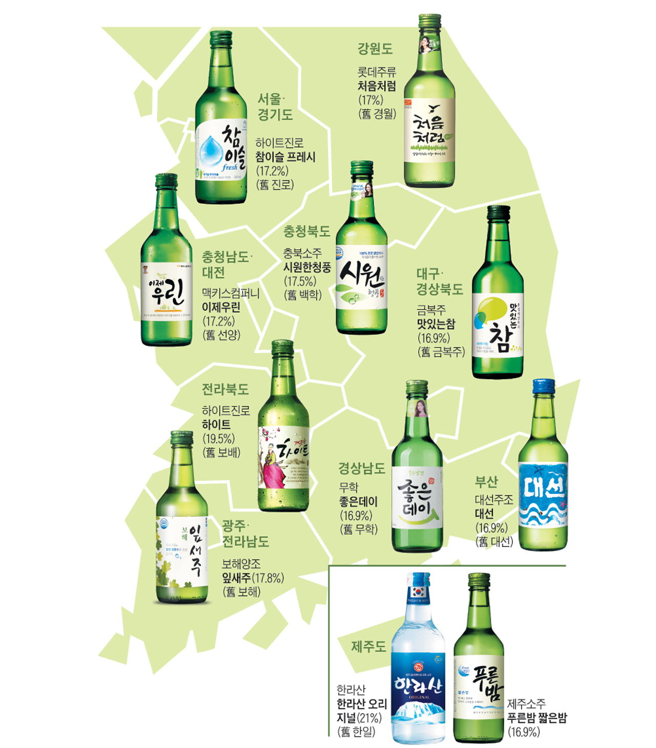 韓國燒酒地圖